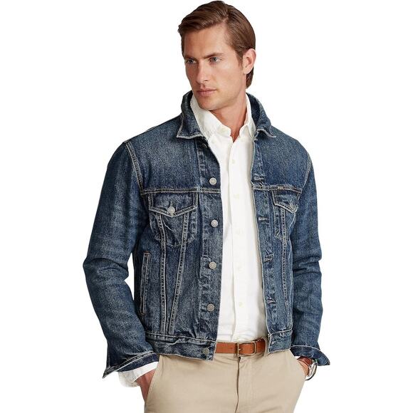 Polo Ralph Lauren Trucker Denim Jacket Mens L Long Sleeve Collared Button Front - Picture 1 of 15